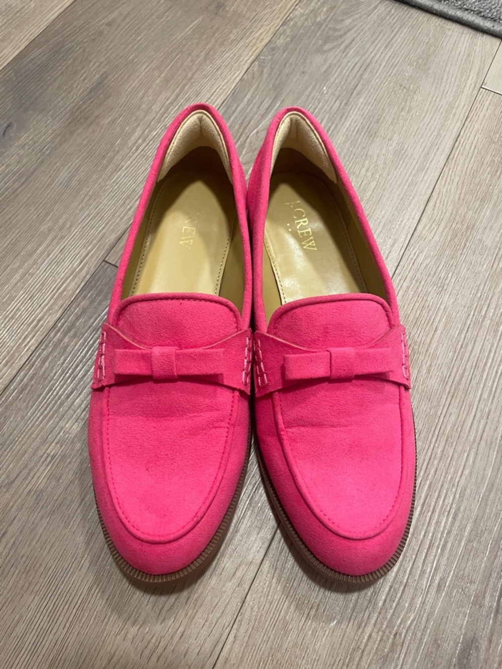 J. Crew Bright Pink Suede Bow Loafers